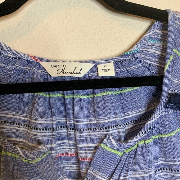 Caffe Marrakech Blue Striped Peasant Blouse - Picture 2 of 4